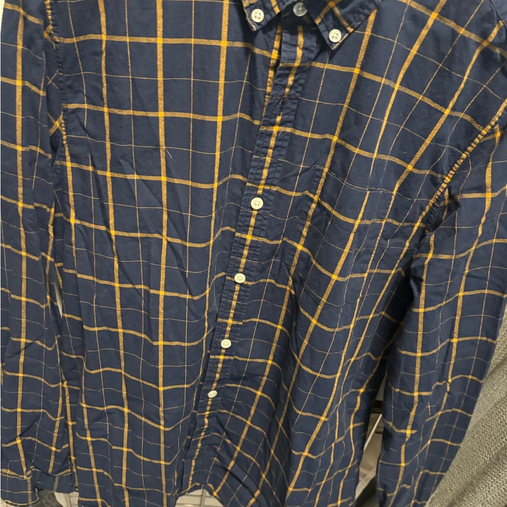 GAP Men's Blue and Yellow Plaid Shirt